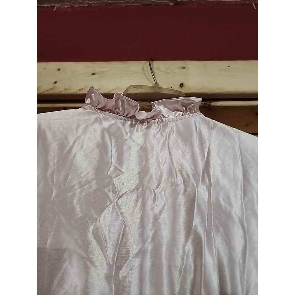 Vintage Sears Cachet Pink Satin Nightgown Womens Small Lace Long Sleeve Ruffle - Picture 7 of 11